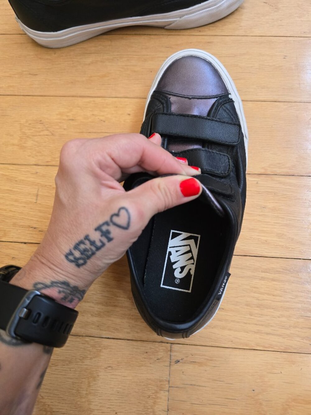 Vans | Old Skool V Black Metallic Pewter Leather Skater Sneakers | WMS 6 - Picture 5 of 9
